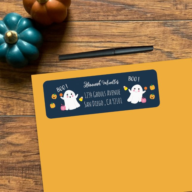 Festival Halloween Ghosts Blue Return Address Labe (Von Creator hochgeladen)