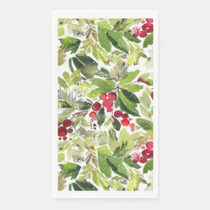 Festival Holly Berry Watercolor Serviette
