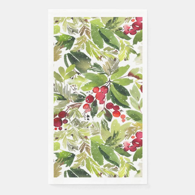 Festival Holly Berry Watercolor Serviette (Vorderseite)