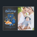 Festival Menorah Chalkboard Happy Hanukkah Foto Feiertagspostkarte<br><div class="desc">Happy Hanukka! Schicken Sie den Hanukkah-Strand an Familie und Freunde mit dieser benutzerdefinierbaren Postkarte für das Foto. Es zeigt Aquarellbilder von Hanukkah-Symbolen wie Hanukkiah oder Menorah,  Sufganiyot,  Oliven und dreidel auf einem Imitat-Chalkboard-Hintergrund. Personalisieren Sie diese durch Hinzufügen von Namen und Fotos.</div>