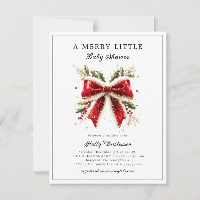 Festival Merry Little Christmas Bow Baby Shower Einladung (Vorderseite)