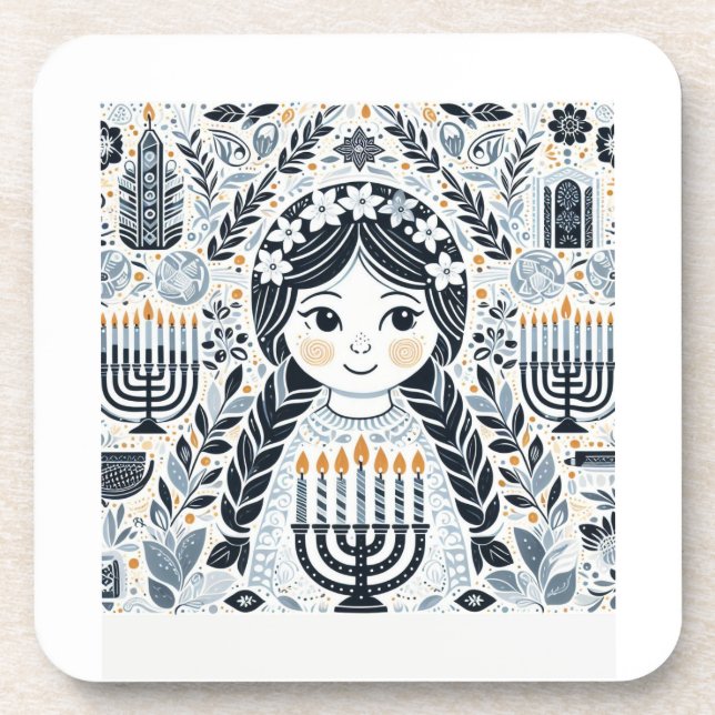 Festival of Lights: Hanukkah Sameach Stickers  Getränkeuntersetzer (Vorderseite)