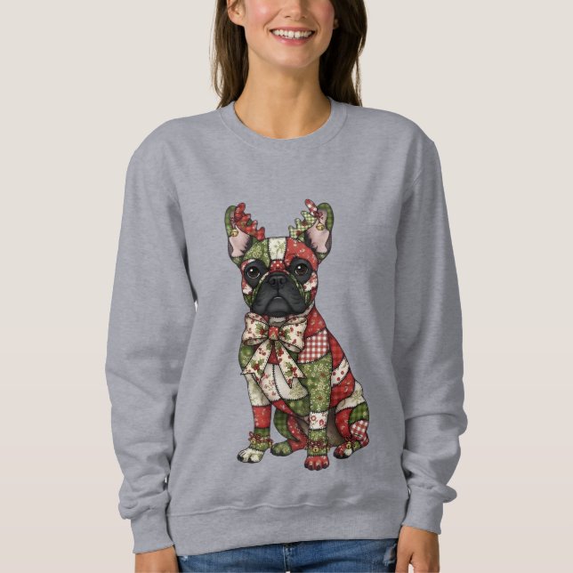 Festival Patchwork French Bulldog Weihnachten Sweatshirt (Vorderseite)