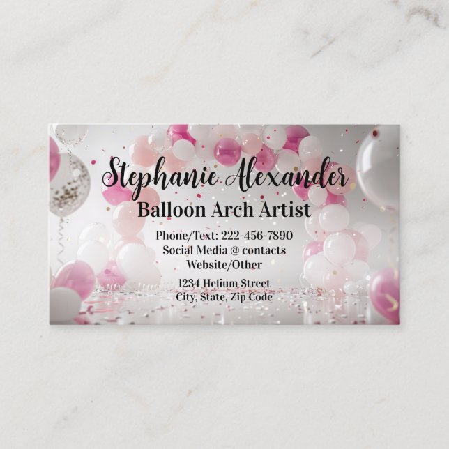 Festival Pink Balloon Arch Artist Party Planner Visitenkarte (Vorderseite)
