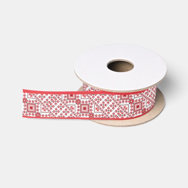 Festival Red Black Classic Nordic Fair Isle Patter Satinband (Spule)