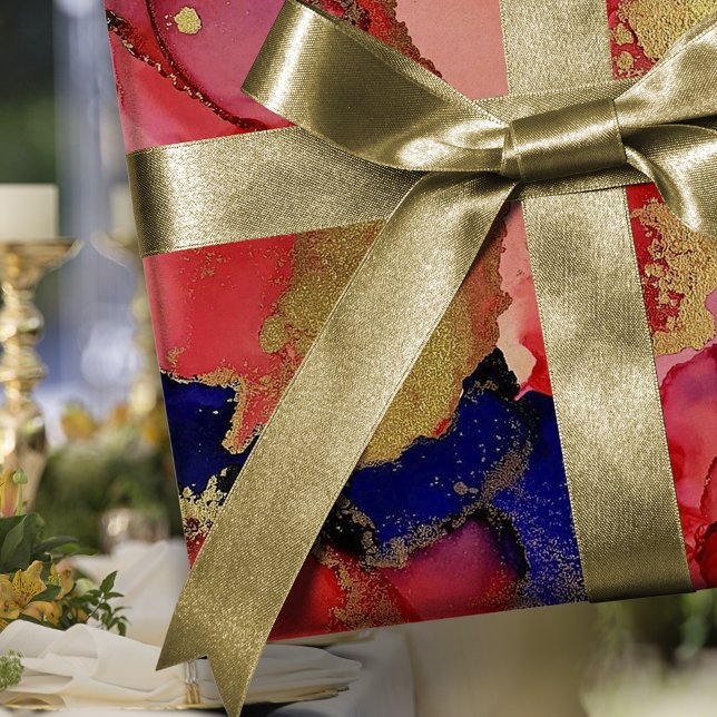 Festival Red Blue Gold Geschenkpapier (Festive Red Blue Gold Wrapping Paper)