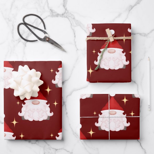 Festival Red Gonk Christmas Gnomes Nordic Geschenkpapier Set (Vorderseite)