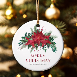 Festival Red Poinsettia Floral Frohe Weihnachten Keramik Ornament