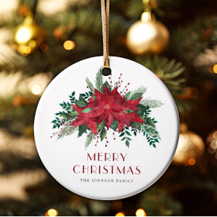 Festival Red Poinsettia Floral Frohe Weihnachten Keramik Ornament