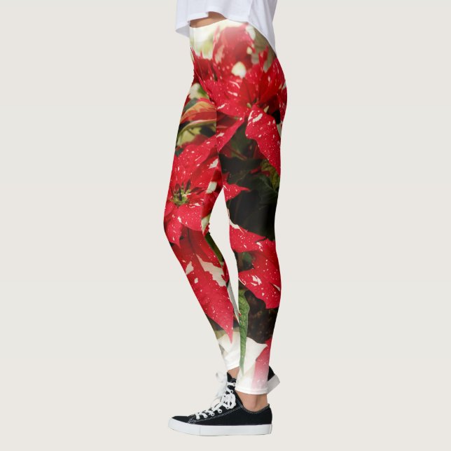 Festival Rotes Weißes Blumengestein Leggings (Links)