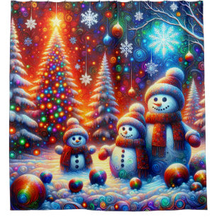 "Festival Snowman Family Portrait" Duschvorhang