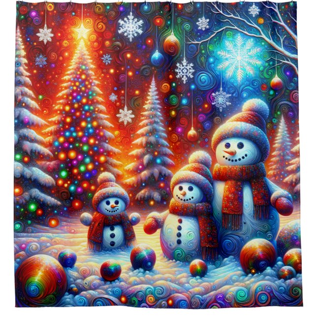 "Festival Snowman Family Portrait" Duschvorhang (Vorderseite)