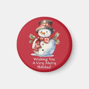 Festival Snowman Watercolor Holiday Magnet