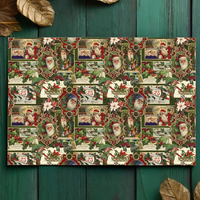 Festival Vintage Christmas Ephemera Collage Green Seidenpapier (Von Creator hochgeladen)