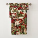Festival Vintage Christmas Ephemera Collage-Red Badhandtuch Set<br><div class="desc">Spaß,  festliche,  farbenfrohe und faszinierende Urlaubsmuster mit fröhlich alten Weihnachtsephemeriden aus Viktorianischer Zeit,  einschließlich Santas in verzierten Rahmen,  Heilig,  Mistletoe,  Schlitten,  Winterszenen,  glückliche Kinder und frohe Weihnachtsgrüße auf rotem Hintergrund.</div>