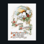 Festival Vintage Christmas Text, Bells and Holly Postkarte<br><div class="desc">Christmas bells Festival,  holly,  "A Happy Christmas" greeting on scrolls,  with holly and Longfellow poem. Back feys complementary graphics and editable text fields.</div>