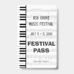 Festival-Zugangs-Pass-Piano-Tastatur-Thema Ausweis