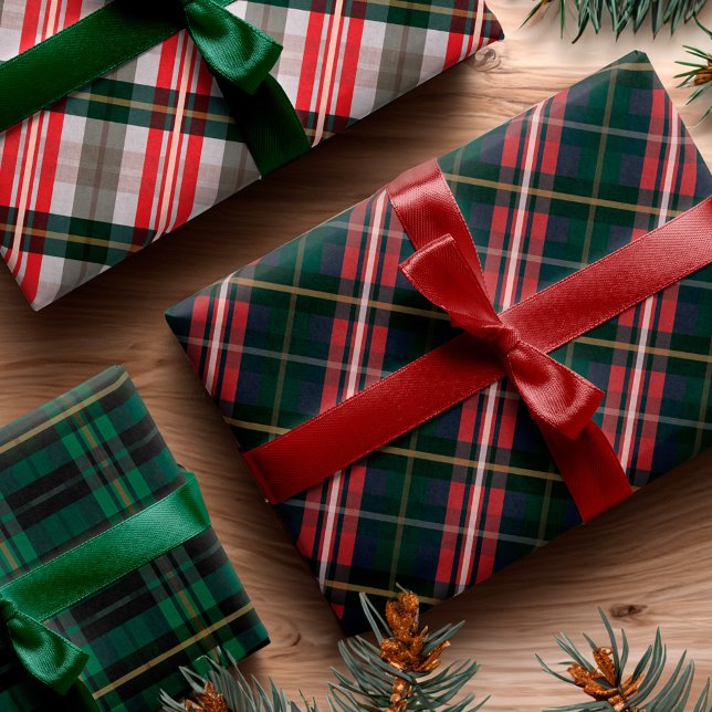 Festivales, stylisches, mehrfarbiges Kariertes Mus Geschenkpapier Set (Festive Stylish Multi-Colored Plaid Pattern Wrapping Paper Sheets)