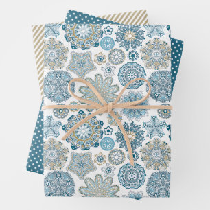 Festivalflora Mandala Schneeflocken Muster Geschenkpapier Set