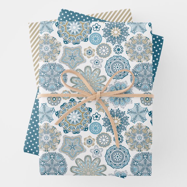 Festivalflora Mandala Schneeflocken Muster Geschenkpapier Set (Beispiel)