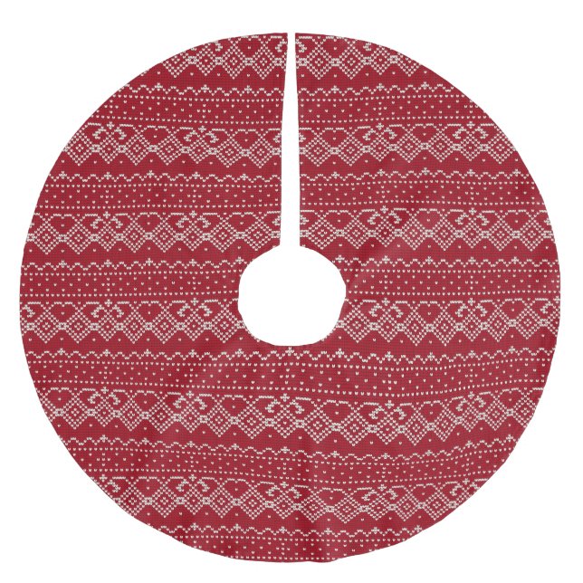 Festivalmuster in Rot und Weiß skandinavischer Str Polyester Weihnachtsbaumdecke (Vorderseite)