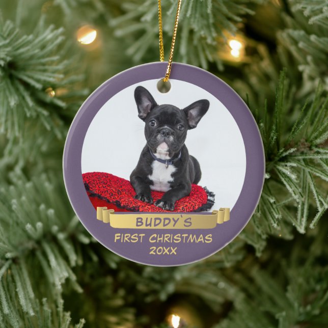 Festivals 1. Weihnachtsband Welpe Foto Keramik Ornament (Baum)