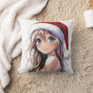 Festivals Anime Girl-Weihnachtsmannmütze mit hellb Kissen