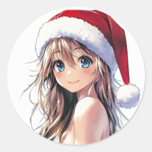 Festivals Anime Girl-Weihnachtsmannmütze mit hellb Runder Aufkleber