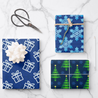 Festivals Blau Grün und Weiß Moderne Geschenkpapier Set