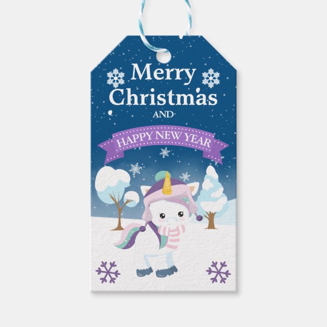 Festivals Blau und Lila Weihnachtsfeier Geschenkanhänger (Vorderseite)