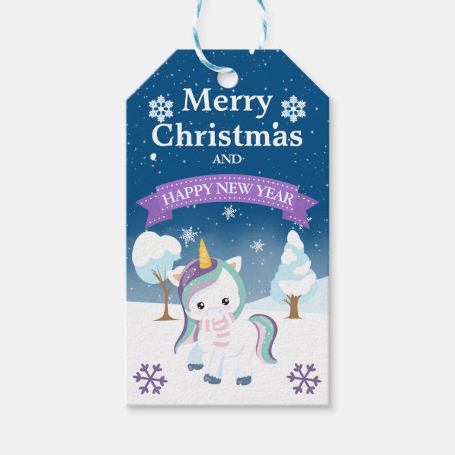 Festivals Blau und Lila Weihnachtsfeier Geschenkanhänger (Vorderseite)
