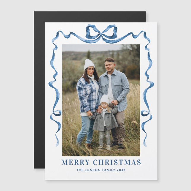 Festivals Blue Christmas Bow Foto Magnetic Card Magnetkarte (Vorne/Hinten)