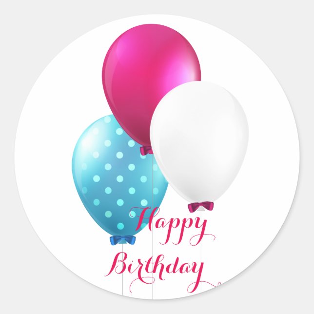 Festivals Blue Pink & White Balloons Gerne zum Geb Runder Aufkleber (Vorderseite)
