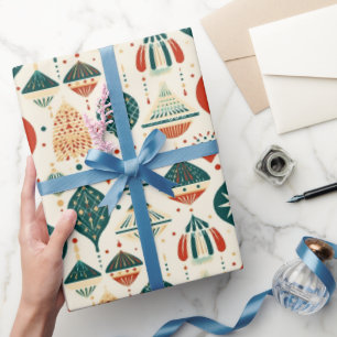 Festivals Blue Red Ornaments Geometric Mid Century Geschenkpapier