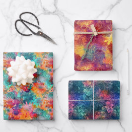 Festivals Blumenmuster - Lebhafte Blüten Geschenkpapier Set