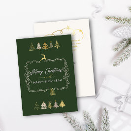 Festivals Bow & Chic Trees Doodle Green Holiday Ca Feiertagskarte