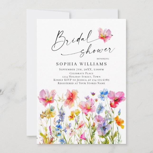 Festivals Bright Watercolor Blume Brautparty Einladung (Vorderseite)
