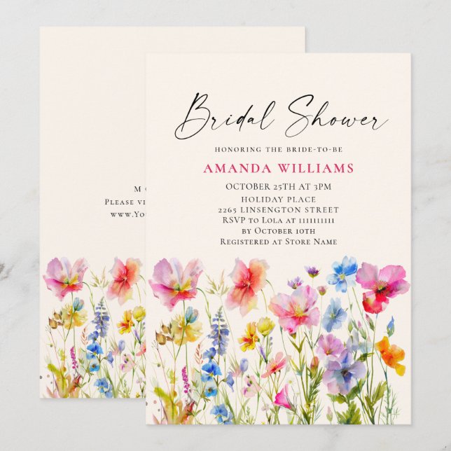 Festivals Bright Watercolor Blume Brautparty Einladung (Vorne/Hinten)
