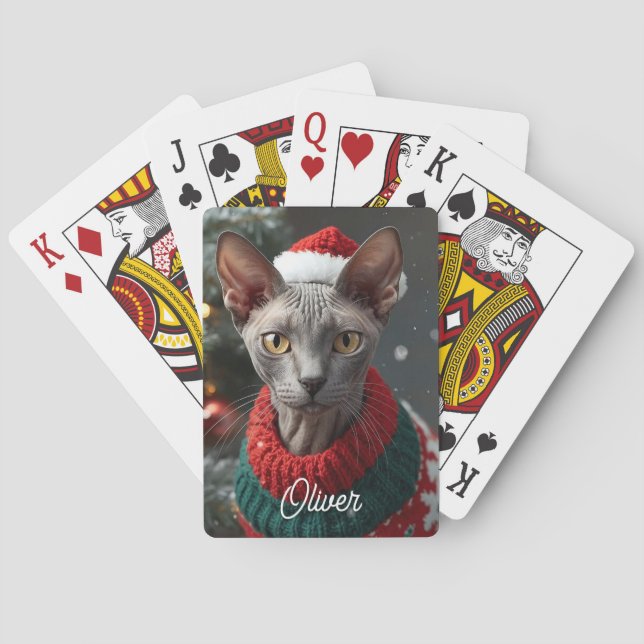 Festivals Cornish Rex Cat Weihnachten Personalisie Spielkarten (Rückseite)