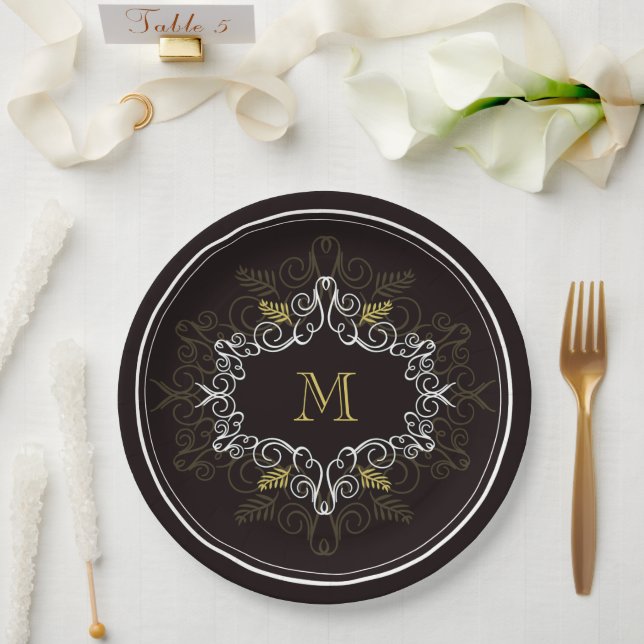 Festivals Deko Frame Monogram Classy Holiday Pappteller (Hochzeit)