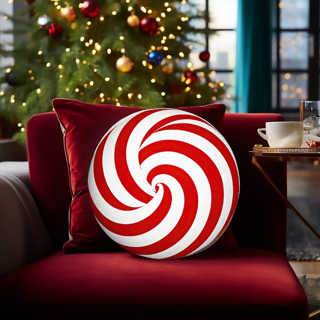 Festivals Dekorative Peppermint Print Rundes Kissen (Festive Peppermint Pattern Decorative Round Christmas Pillow)