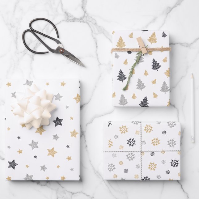 Festivals Doodles Weihnachten Geschenkpapier Set (Vorderseite)