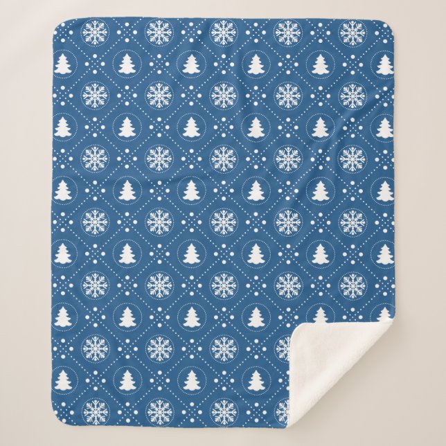 Festivals Dunkelblau Weiße Weihnachtsmuster Sherpadecke (Vorderseite)