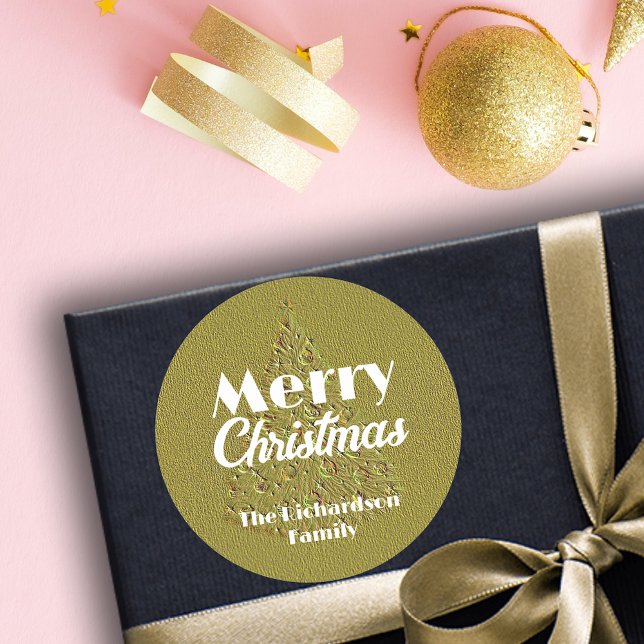 Festivals Elegant Golden Embossed Weihnachtsbaum Runder Aufkleber (Von Creator hochgeladen)