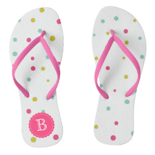 Festivals farbiges Konfetti-Dots-Muster Monogramm Flip Flops