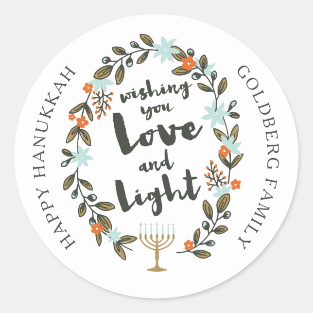 Festivals Floral Hanukkah Runder Aufkleber (Vorderseite)