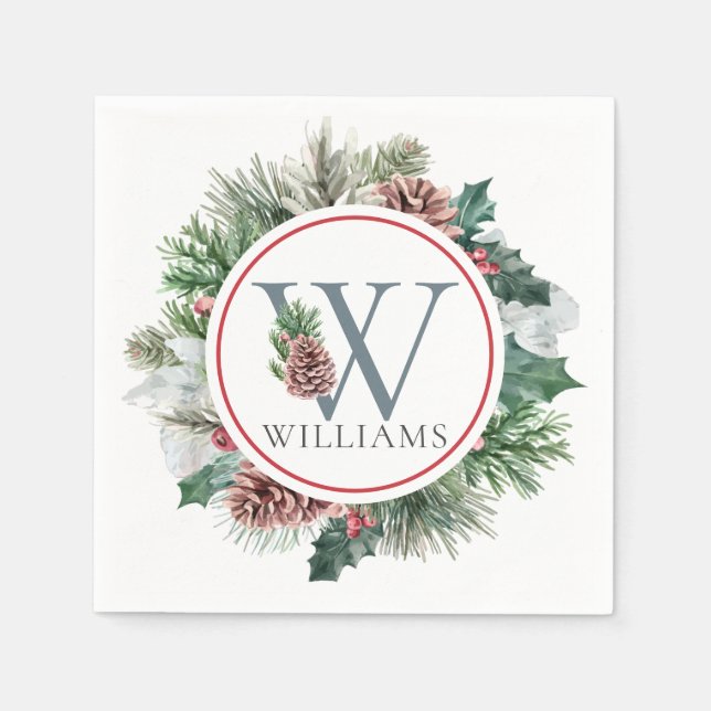 Festivals Foliage Holiday Monogram Initial Dinner Serviette (Vorderseite)