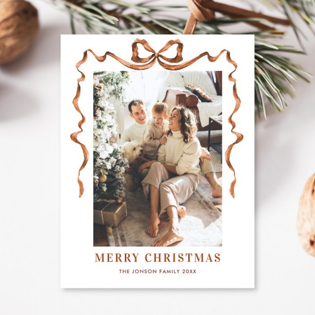 Festivals Frohe Weihnachten Boho Bow Ribbon 2 Foto Postkarte (Von Creator hochgeladen)