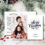 Festivals Frohe Weihnachten Gold Sternexplosion Ei Postkarte<br><div class="desc">Verbringen Sie Feiertagsmagazin mit dieser Postkarte mit einem festlichen Imitat goldene Sternexplosion und handgeschriebene Typografie, die "Frohe Weihnachten" lautet. Anpassen durch Hochladen Ihres vertikalen Fotos. Die Rückseite bietet Ihre eigenen Grüße, Namen und Notiz (oder löschen, um Platz für eine handschriftliche Notiz verlassen). Fügen Sie auch Ihre Rücksendeadresse auf die Rückseite....</div>