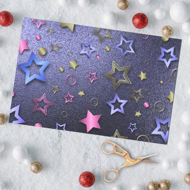 Festivals Glam Shiny Blue Gold Pink Metallic Stars Seidenpapier (Von Creator hochgeladen)